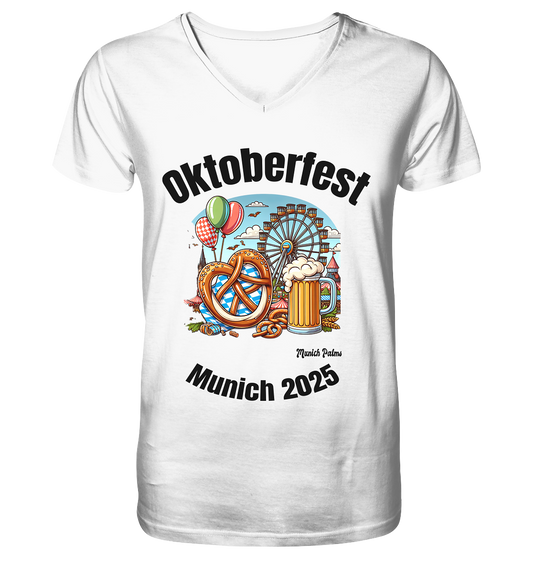 Oktoberfest Munich 2025 : Munich Palms Design - Mens Organic V-Neck Shirt