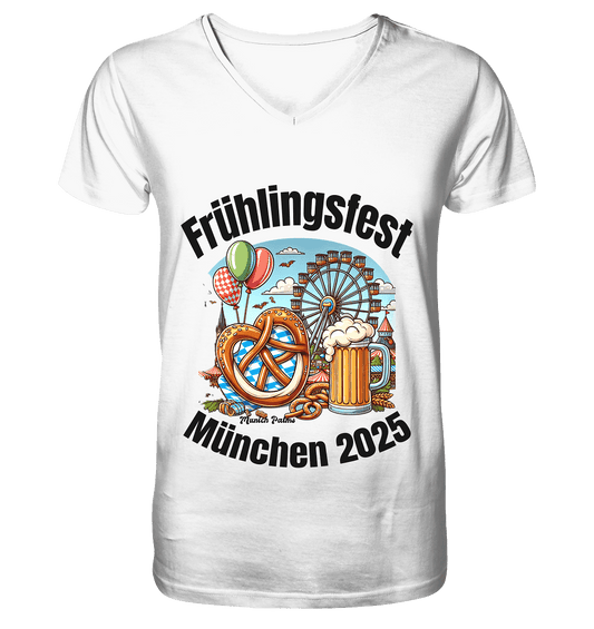 Frühlingsfest München 2025: Munich Palms Design - Mens Organic V-Neck Shirt - Online Kaufhaus München