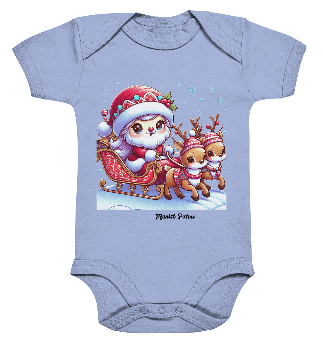 Weihnachten Nikolaus weiblich mit lieblichen Rentieren ,Design Munich Palms  - Organic Baby Bodysuit