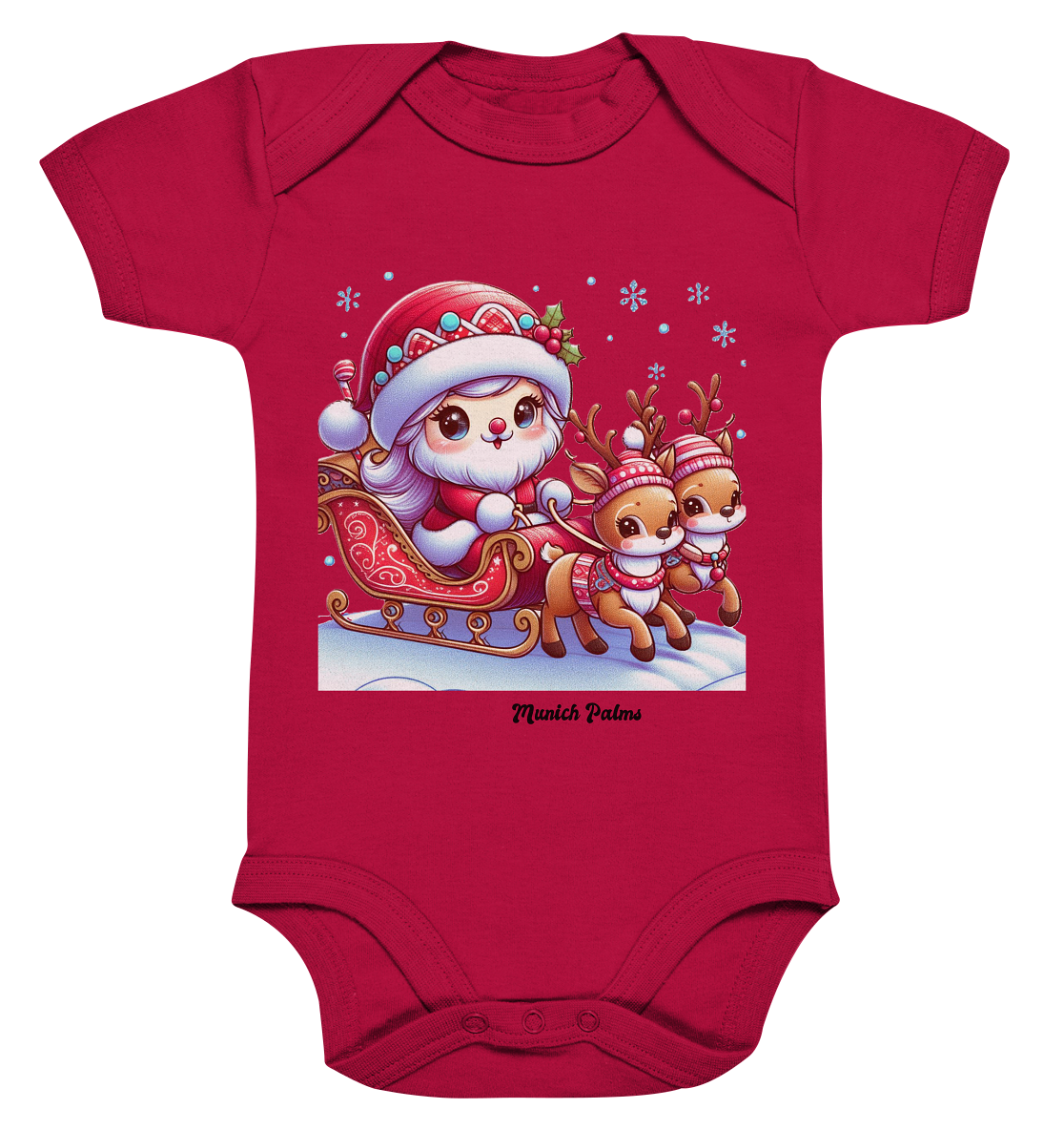 Weihnachten Nikolaus weiblich mit lieblichen Rentieren ,Design Munich Palms  - Organic Baby Bodysuit