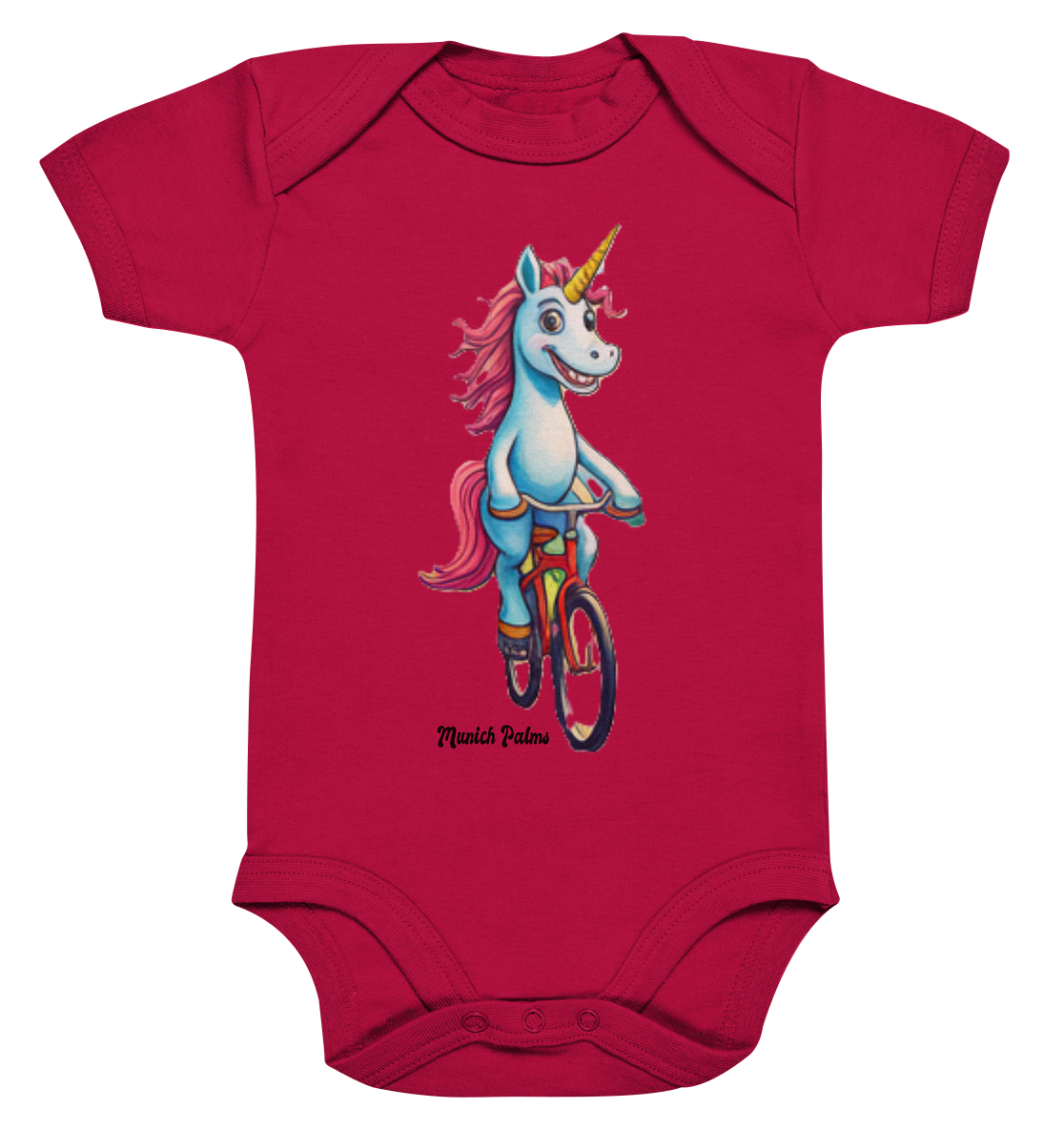 Einhorn auf Fahrrad - Design Munich Palms  - Organic Baby Bodysuit