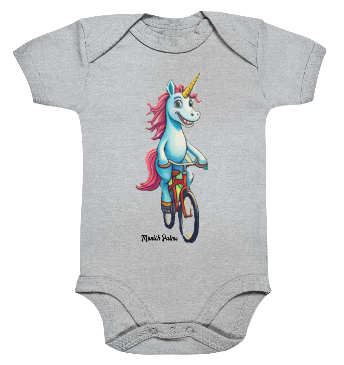 Einhorn auf Fahrrad - Design Munich Palms  - Organic Baby Bodysuit