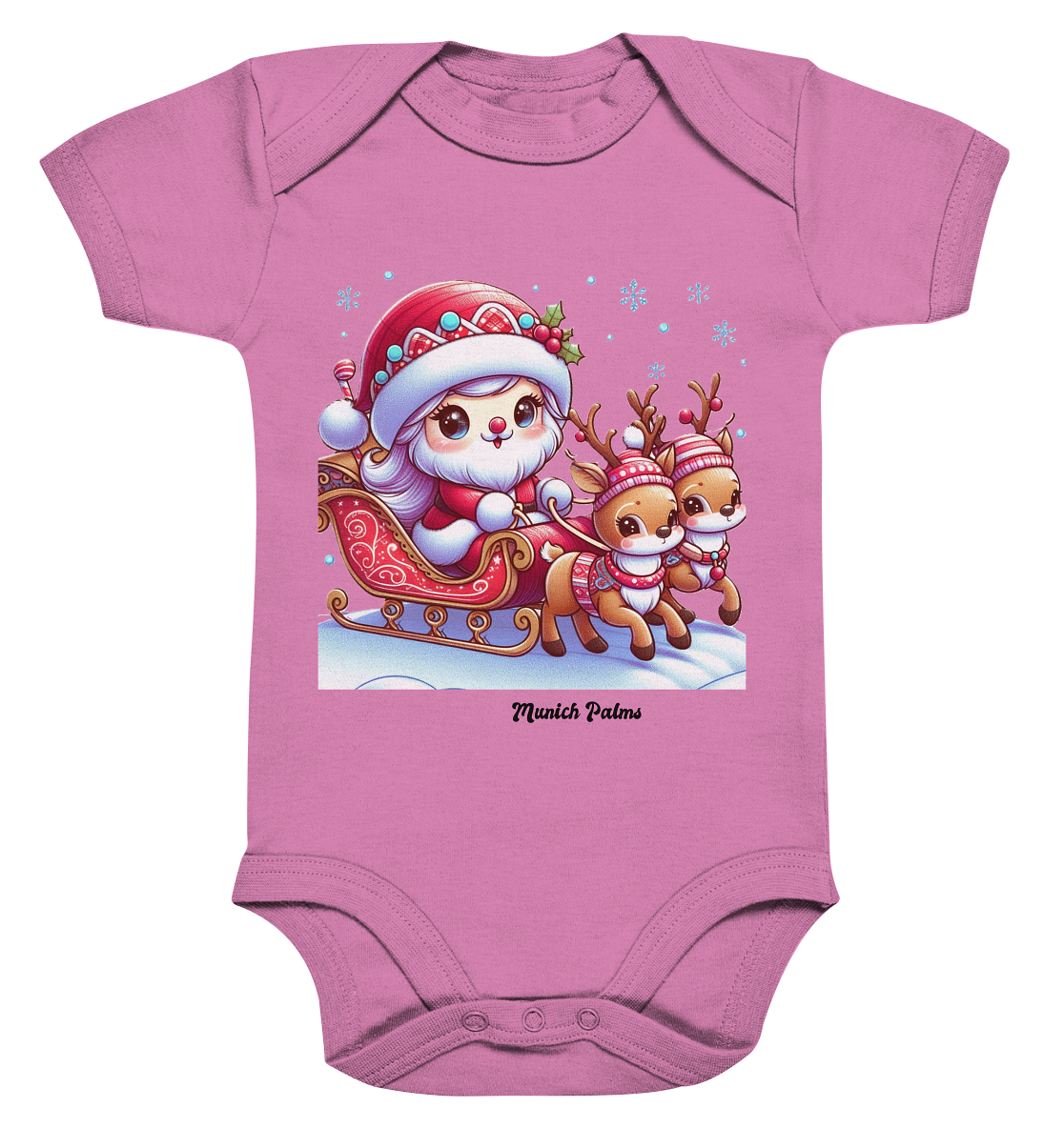 Weihnachten Nikolaus weiblich mit lieblichen Rentieren ,Design Munich Palms  - Organic Baby Bodysuit