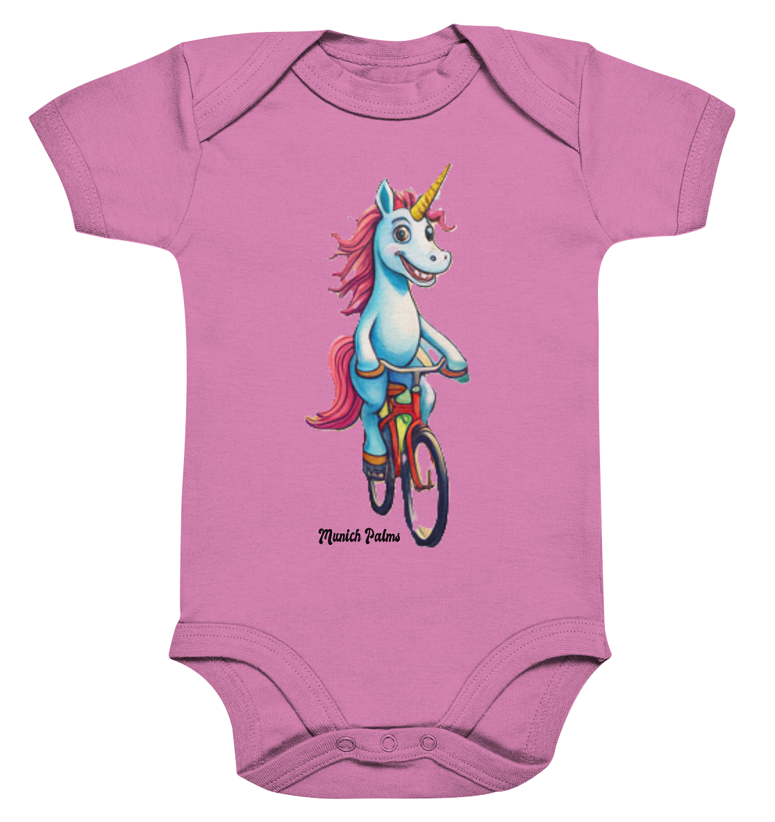 Einhorn auf Fahrrad - Design Munich Palms  - Organic Baby Bodysuit