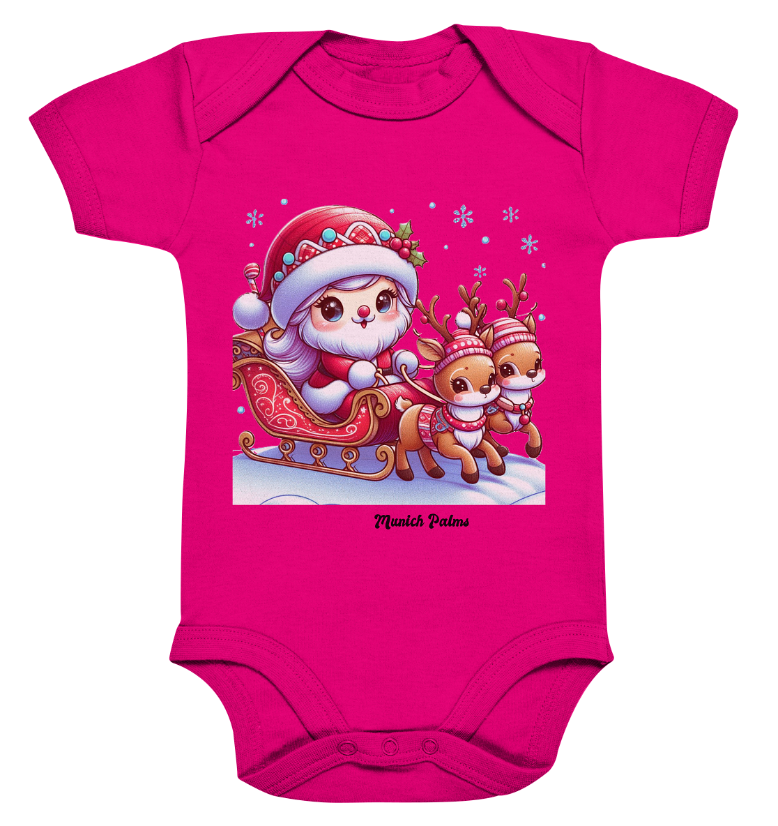 Weihnachten Nikolaus weiblich mit lieblichen Rentieren ,Design Munich Palms  - Organic Baby Bodysuit