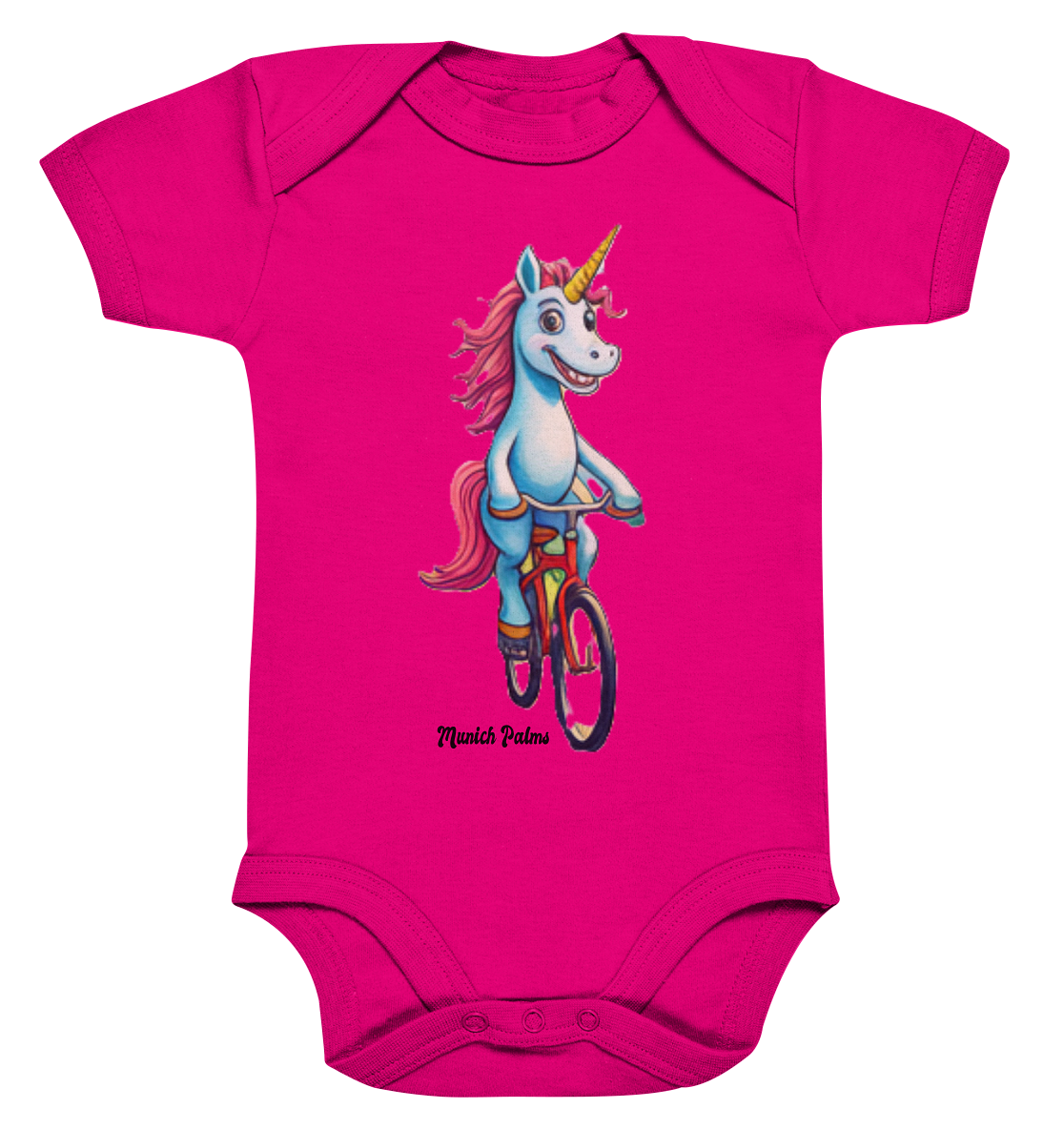 Einhorn auf Fahrrad - Design Munich Palms  - Organic Baby Bodysuit