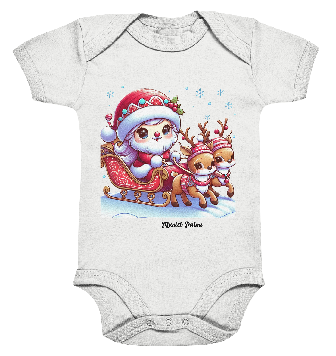 Weihnachten Nikolaus weiblich mit lieblichen Rentieren ,Design Munich Palms  - Organic Baby Bodysuit