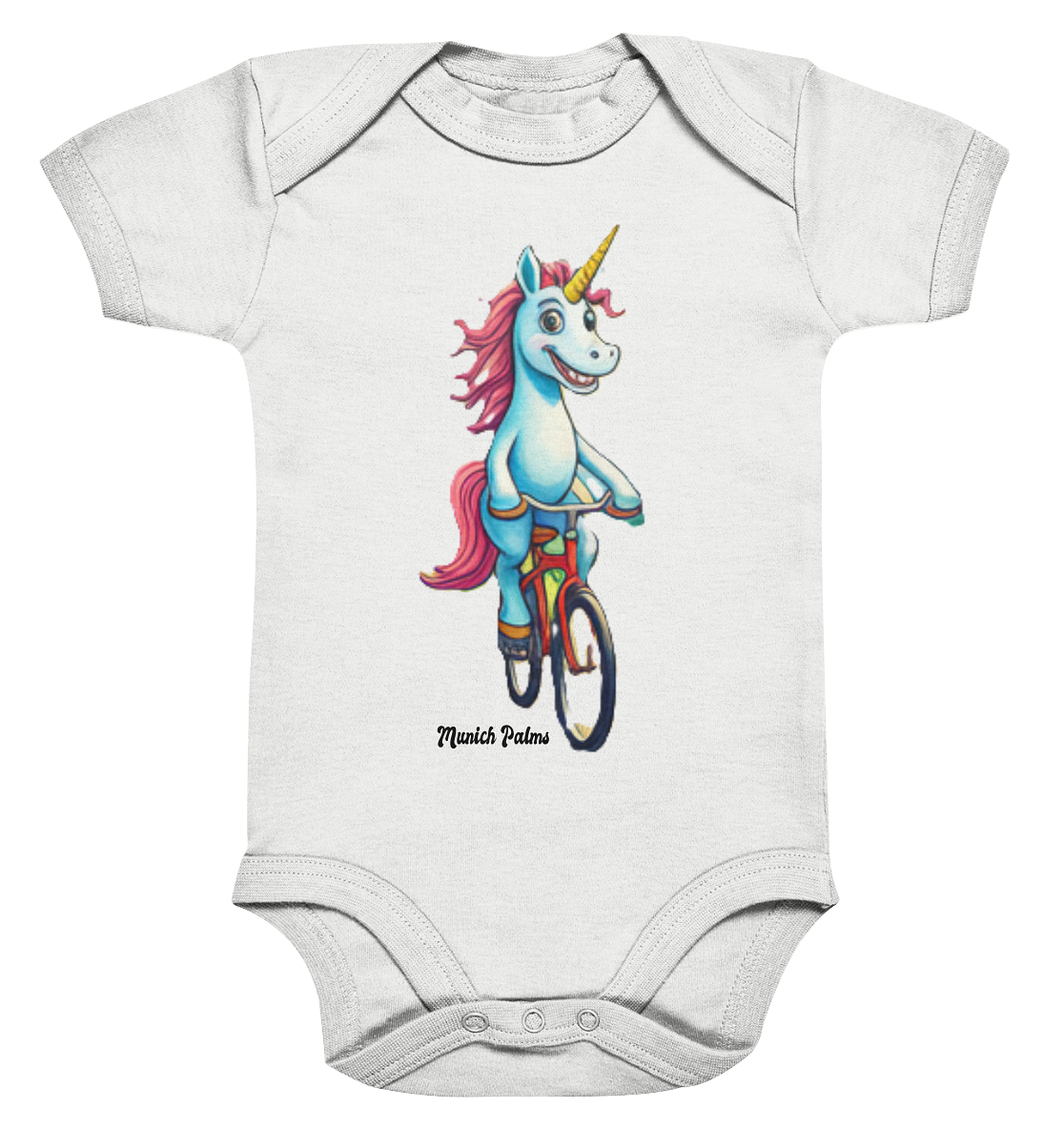 Einhorn auf Fahrrad - Design Munich Palms  - Organic Baby Bodysuit