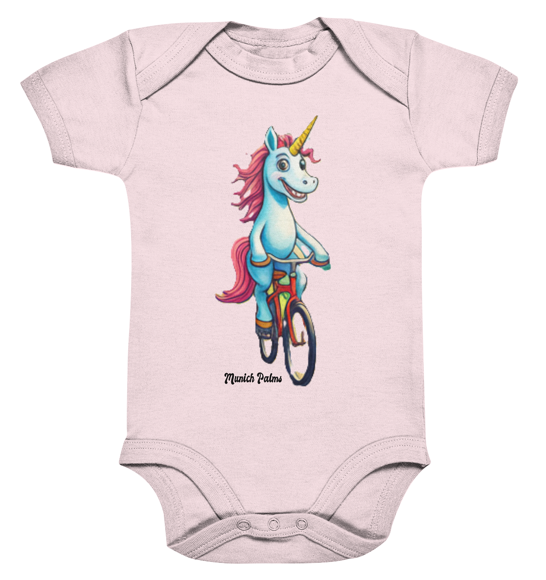 Einhorn auf Fahrrad - Design Munich Palms  - Organic Baby Bodysuit