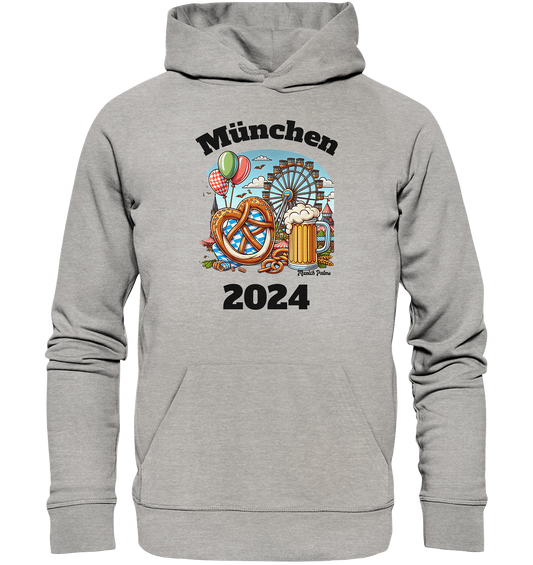 München 2024 mit Volksfest ,Frühlingsfest,Kirmes,Oktoberfest -Design Munich Palms -auch mit dem Namen Deiner Stadt - Organic Basic Hoodie