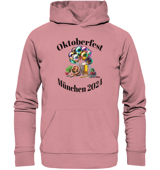 Balloons, beer mugs, pretzels, radishes - Oktoberfest Munich 2024 - licensed design Munich Palms copy - Organic Basic Hoodie