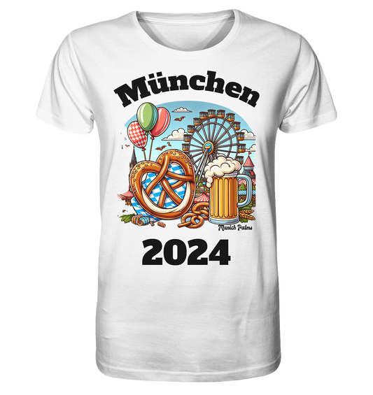 München 2024 mit Volksfest ,Frühlingsfest,Kirmes,Oktoberfest -Design Munich Palms -auch mit dem Namen Deiner Stadt - Organic Basic Shirt