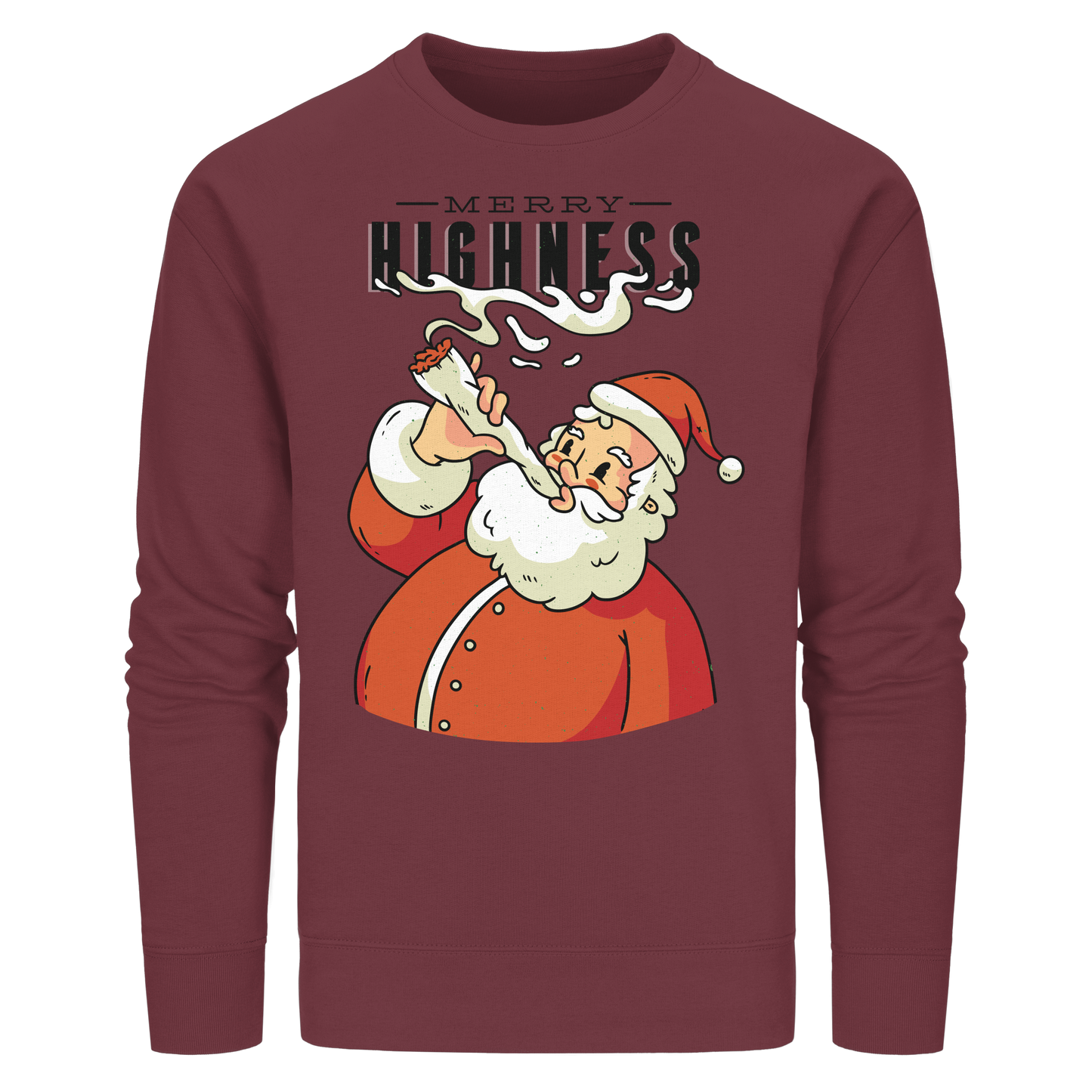 Ein weihnachtliches Motiv mit einem kiffenden Weihnachtsmann Nikolaus Merry Highness - Organic Basic Unisex Sweatshirt