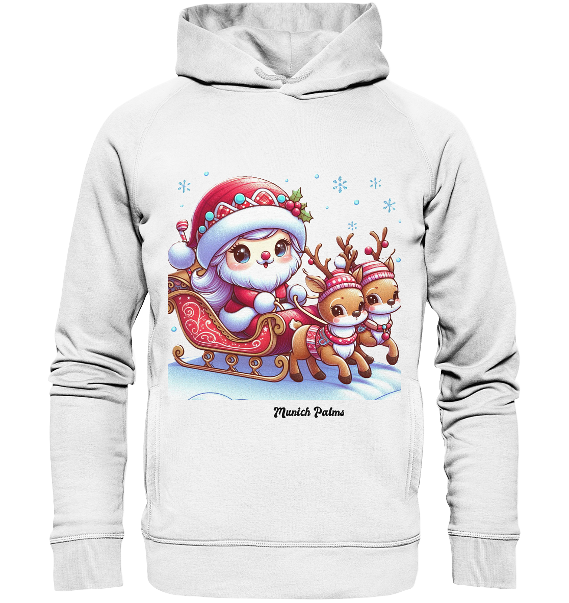 Weihnachten Nikolaus weiblich mit lieblichen Rentieren ,Design Munich Palms  - Organic Fashion Hoodie