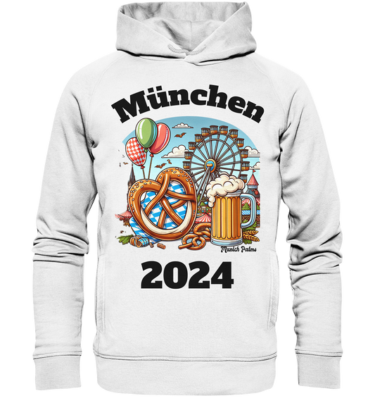 München 2024 mit Volksfest ,Frühlingsfest,Kirmes,Oktoberfest -Design Munich Palms -auch mit dem Namen Deiner Stadt - Organic Fashion Hoodie