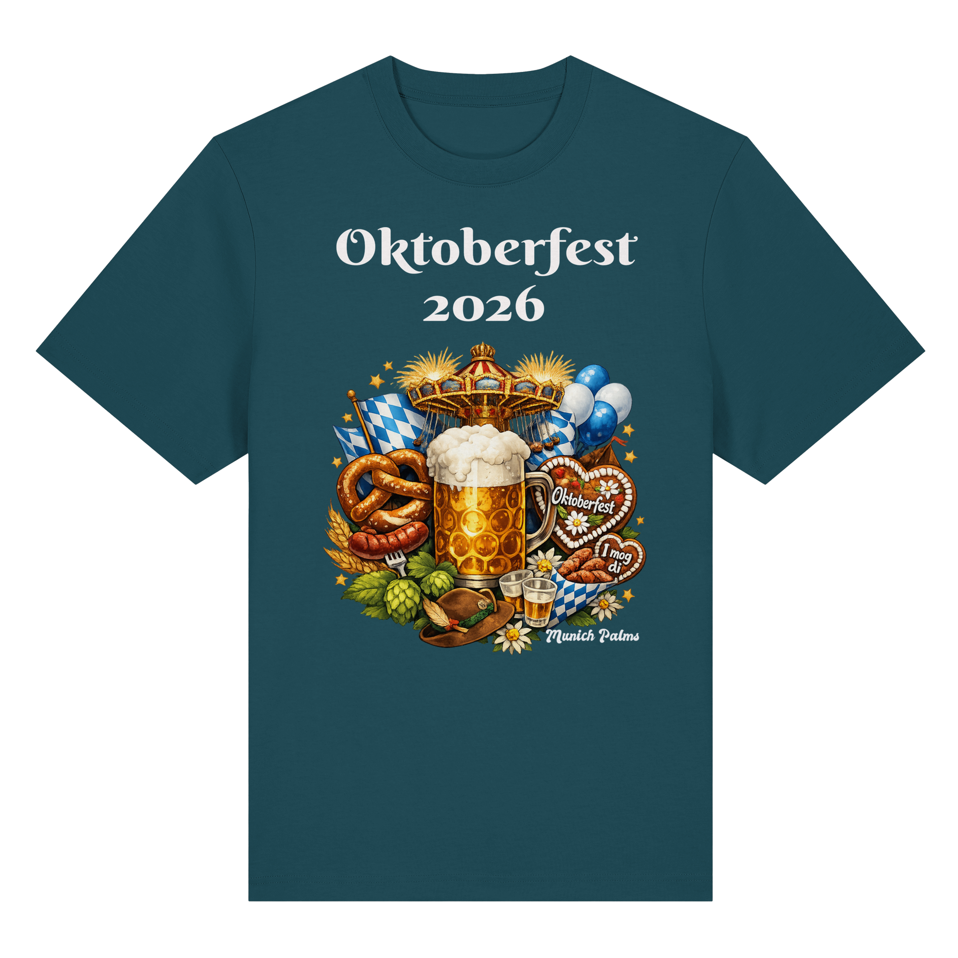 Unisex-Oktoberfest 2026 Munich Design Bio-Heavy-Shirt mit Stargazer-Print, vorne sichtbar, bequemes Trachten-Shirt, online Kaufhaus München