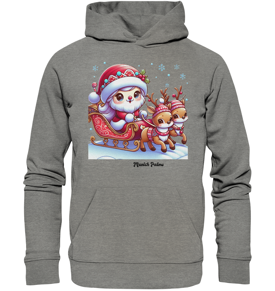 Weihnachten Nikolaus weiblich mit lieblichen Rentieren ,Design Munich Palms  - Organic Hoodie