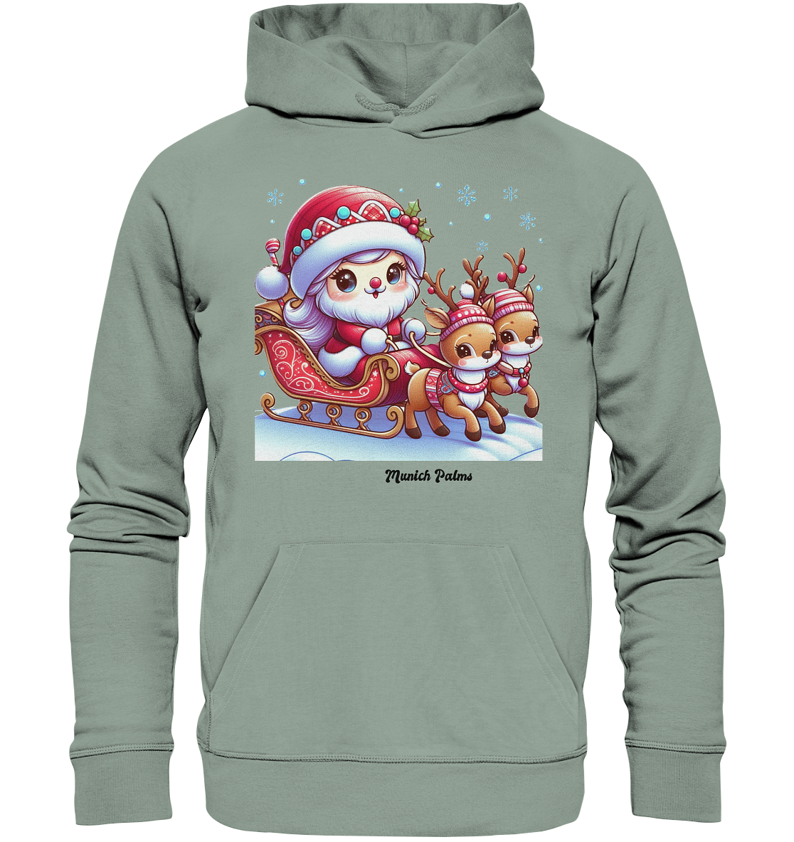 Weihnachten Nikolaus weiblich mit lieblichen Rentieren ,Design Munich Palms  - Organic Hoodie