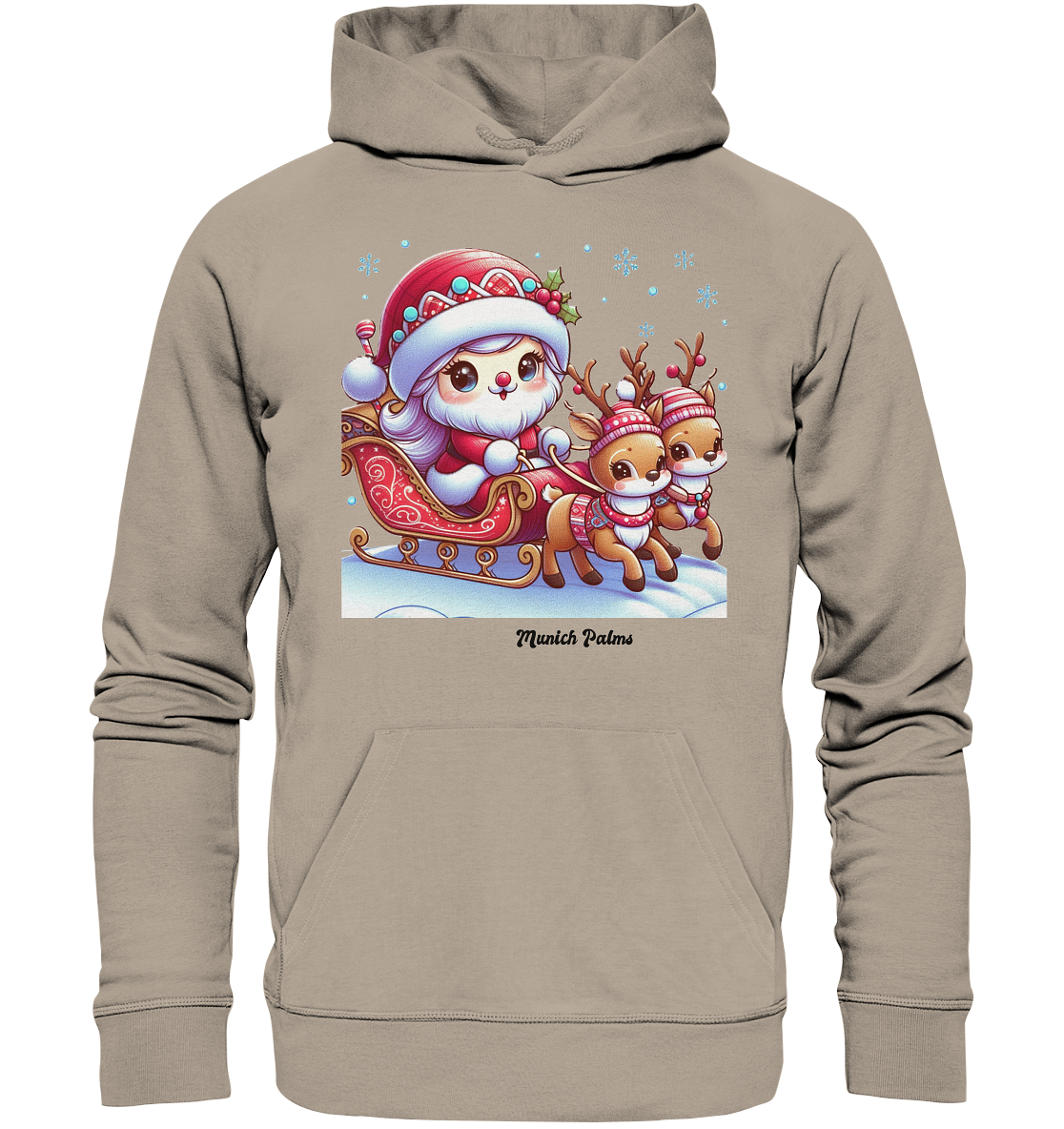 Weihnachten Nikolaus weiblich mit lieblichen Rentieren ,Design Munich Palms  - Organic Hoodie