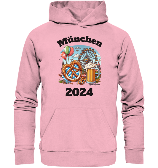 München 2024 mit Volksfest ,Frühlingsfest,Kirmes,Oktoberfest -Design Munich Palms -auch mit dem Namen Deiner Stadt - Organic Hoodie