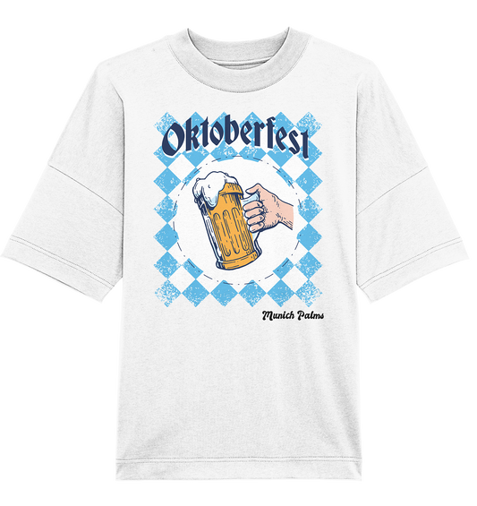 Oktoberfest Maßkrug in bayrischer Raute Design by Munich Palms  - Organic Oversize Shirt