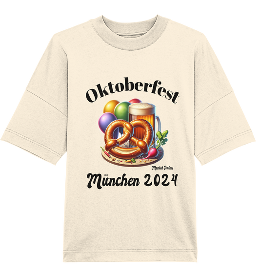 Beer mugs, pretzels, radishes - Oktoberfest Munich 2024 - licensed design Munich Palms - Organic Oversize Shirt