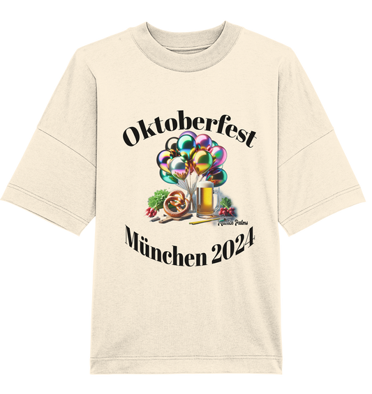 Balloons, beer mugs, pretzels, radishes - Oktoberfest Munich 2024 - licensed design Munich Palms copy - Organic Oversize Shirt