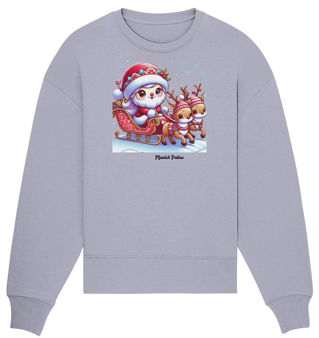 Weihnachten Nikolaus weiblich mit lieblichen Rentieren ,Design Munich Palms  - Organic Oversize Sweatshirt