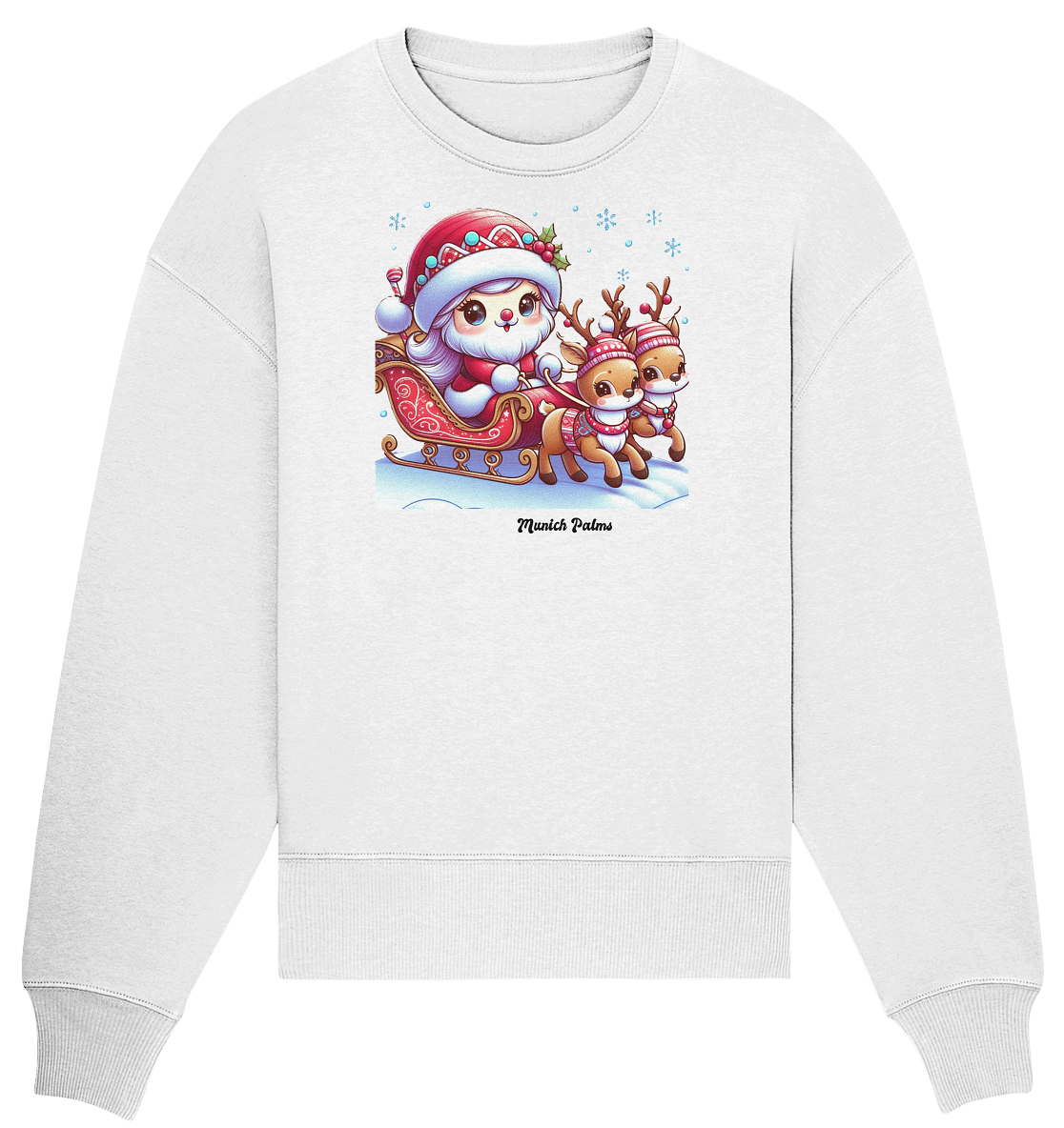 Weihnachten Nikolaus weiblich mit lieblichen Rentieren ,Design Munich Palms  - Organic Oversize Sweatshirt