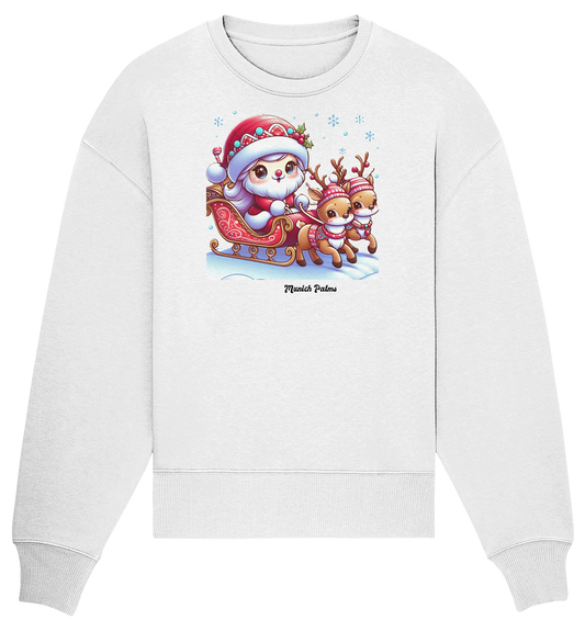 Weihnachten Nikolaus weiblich mit lieblichen Rentieren ,Design Munich Palms  - Organic Oversize Sweatshirt