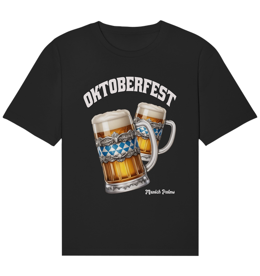 Boccali da birra dell'Oktoberfest con design bavarese di Monaco Palms - Maglietta organica rilassata