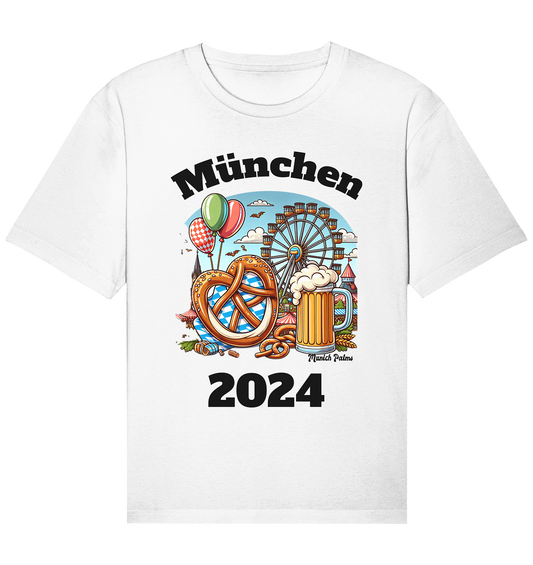 München 2024 mit Volksfest ,Frühlingsfest,Kirmes,Oktoberfest -Design Munich Palms -auch mit dem Namen Deiner Stadt - Organic Relaxed Shirt