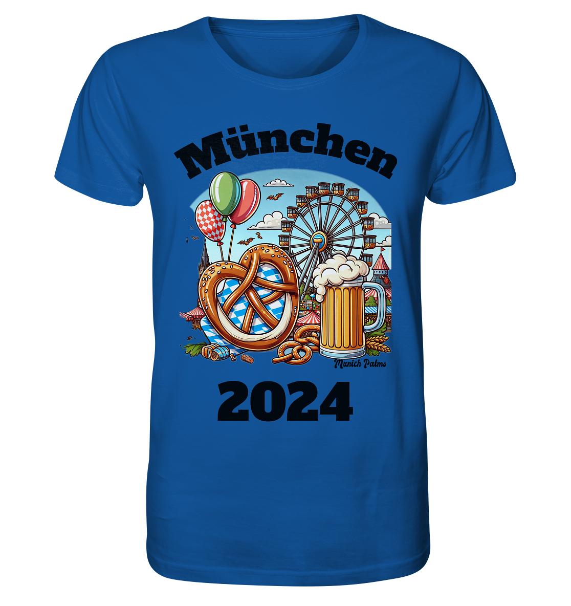 München 2024 mit Volksfest ,Frühlingsfest,Kirmes,Oktoberfest -Design Munich Palms -auch mit dem Namen Deiner Stadt - Organic Shirt