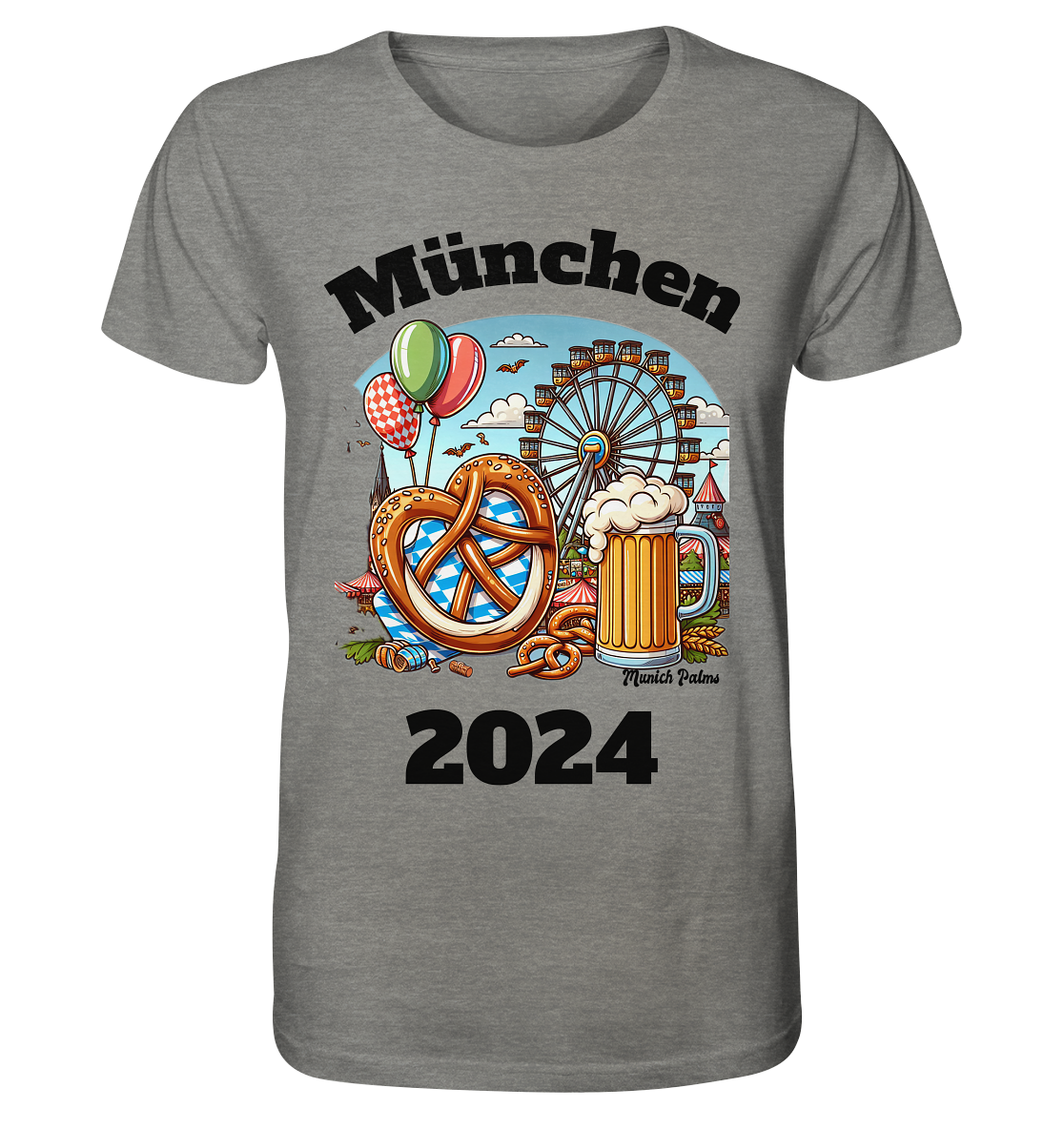 München 2024 mit Volksfest ,Frühlingsfest,Kirmes,Oktoberfest -Design Munich Palms -auch mit dem Namen Deiner Stadt - Organic Shirt