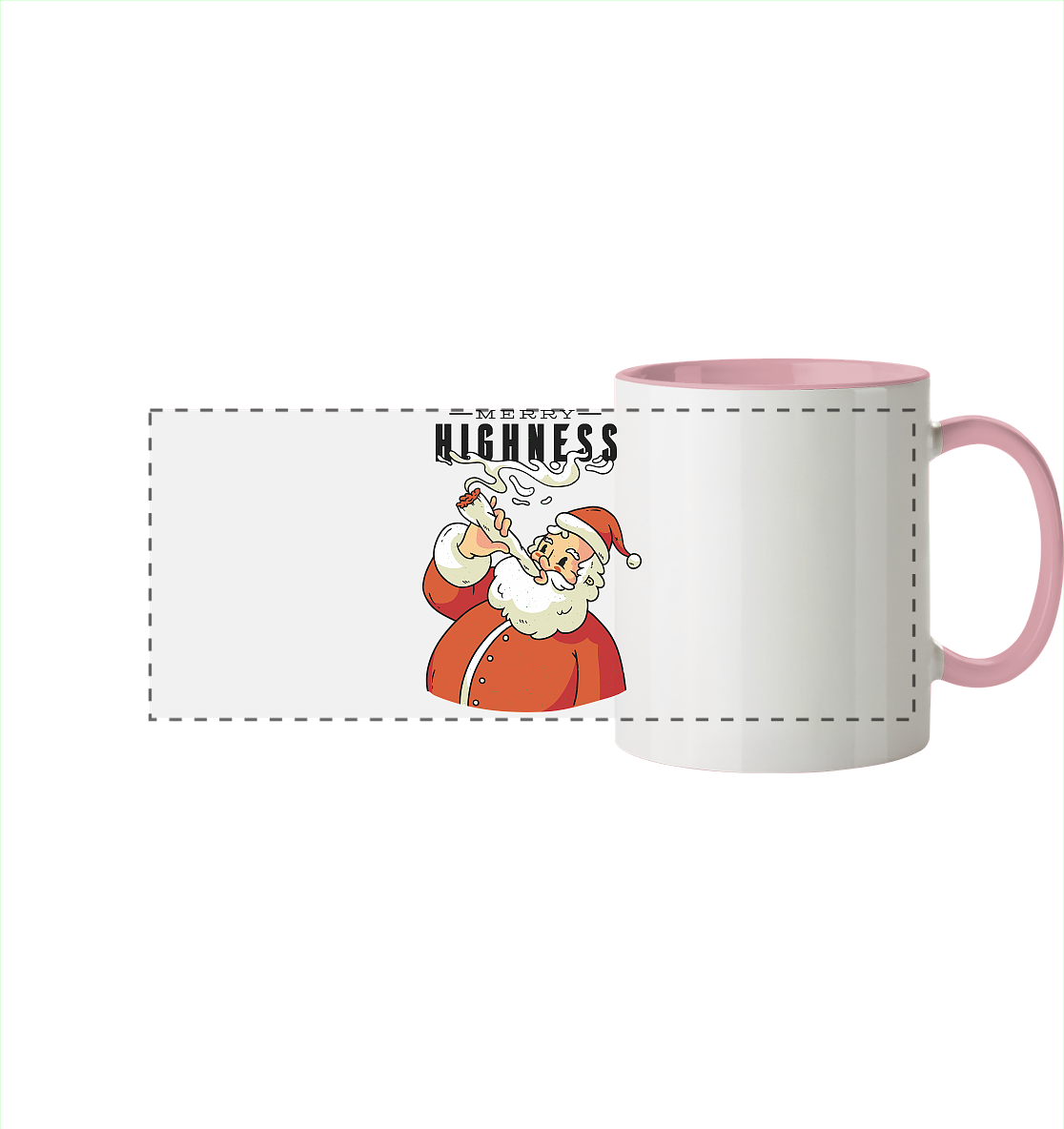 Ein weihnachtliches Motiv mit einem kiffenden Weihnachtsmann Nikolaus Merry Highness - Panorama Tasse zweifarbig