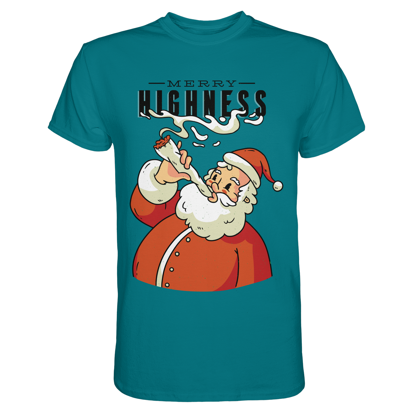 A Christmas motif featuring a pot-smoking Santa Claus, Merry Highness - Premium Shirt