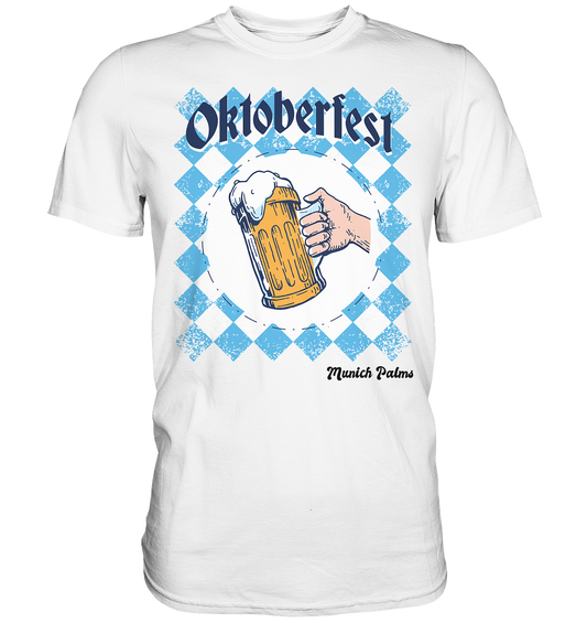 Oktoberfest beer mug in Bavarian diamond design by Munich Palms - Premium shirt