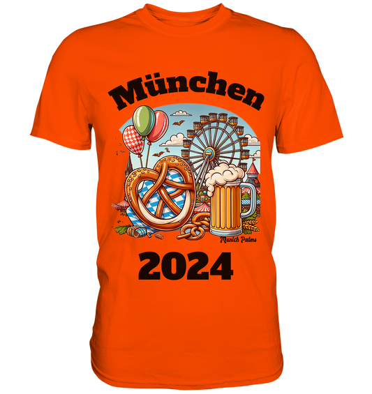 München 2024 mit Volksfest ,Frühlingsfest,Kirmes,Oktoberfest -Design Munich Palms -auch mit dem Namen Deiner Stadt - Premium Shirt
