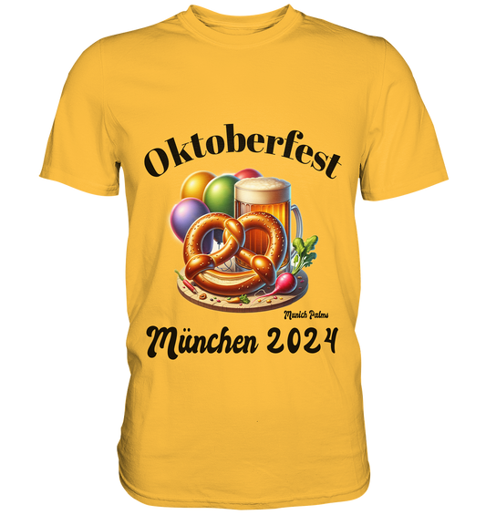 Beer mugs, pretzels, radishes - Oktoberfest Munich 2024 - licensed design Munich Palms - Premium Shirt