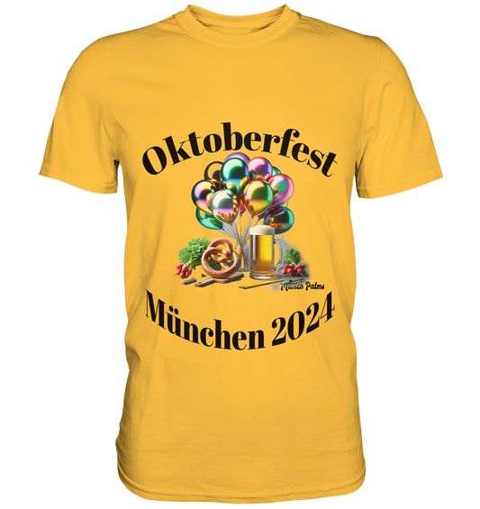 Balloons, beer mugs, pretzels, radishes - Oktoberfest Munich 2024 - licensed design Munich Palms copy - Premium Shirt