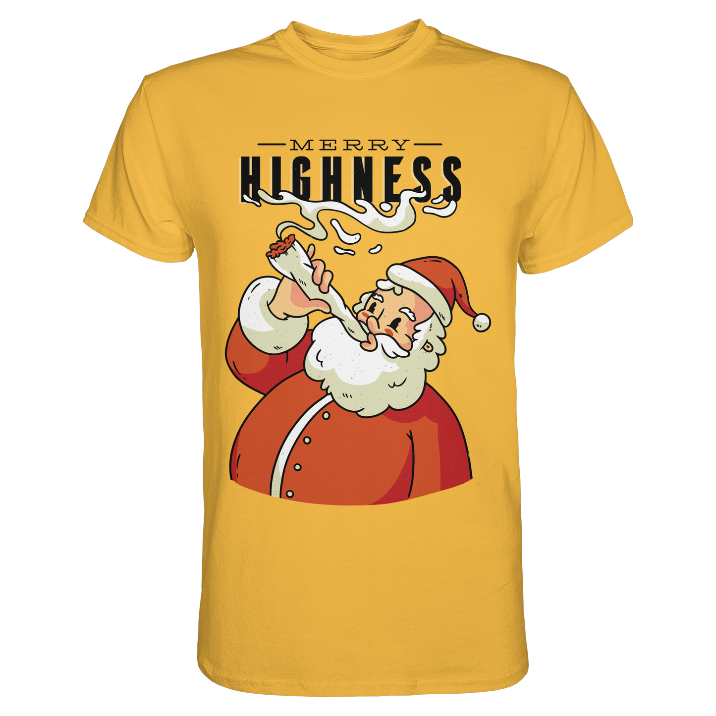A Christmas motif featuring a pot-smoking Santa Claus, Merry Highness - Premium Shirt