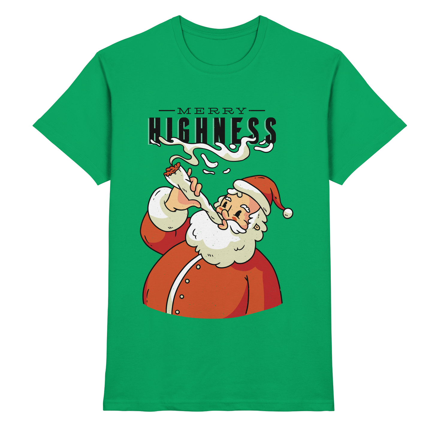 A Christmas motif featuring a pot-smoking Santa Claus, Merry Highness - Premium Shirt