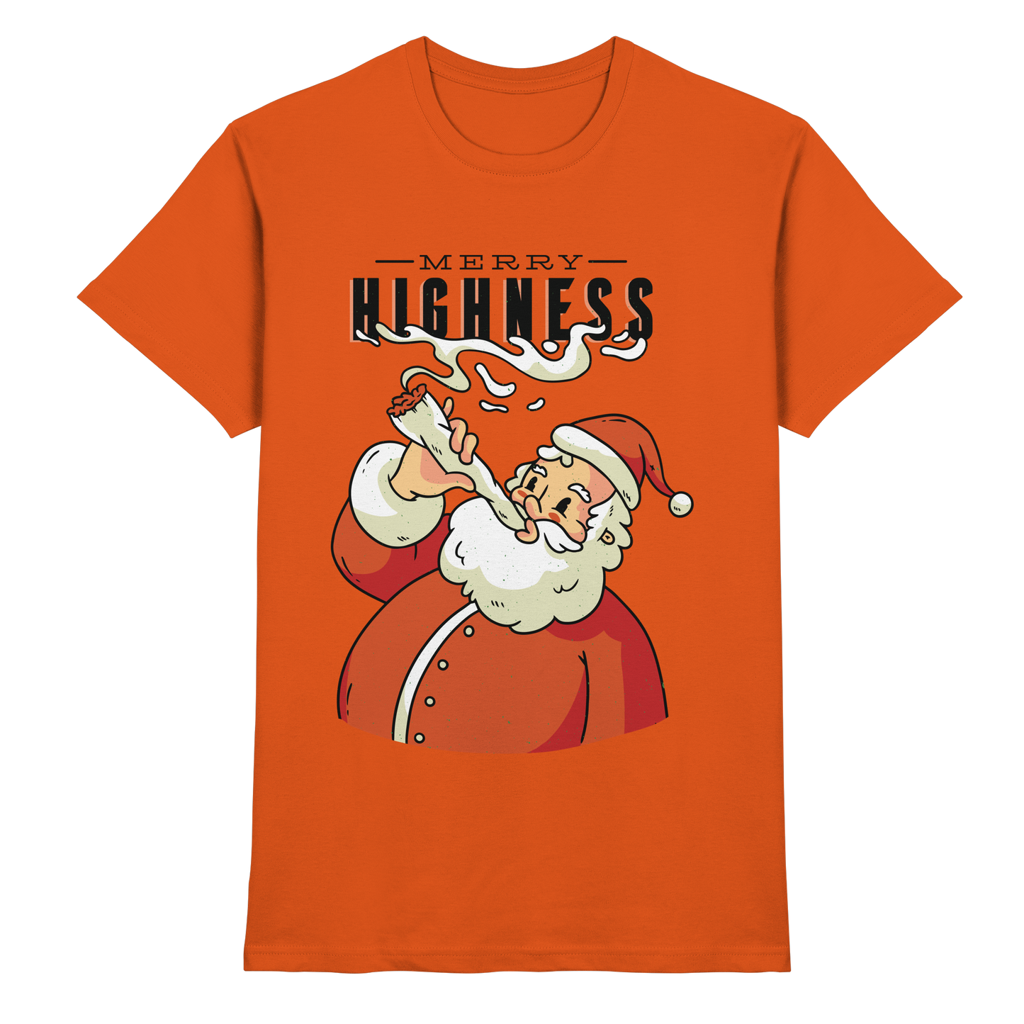 A Christmas motif featuring a pot-smoking Santa Claus, Merry Highness - Premium Shirt