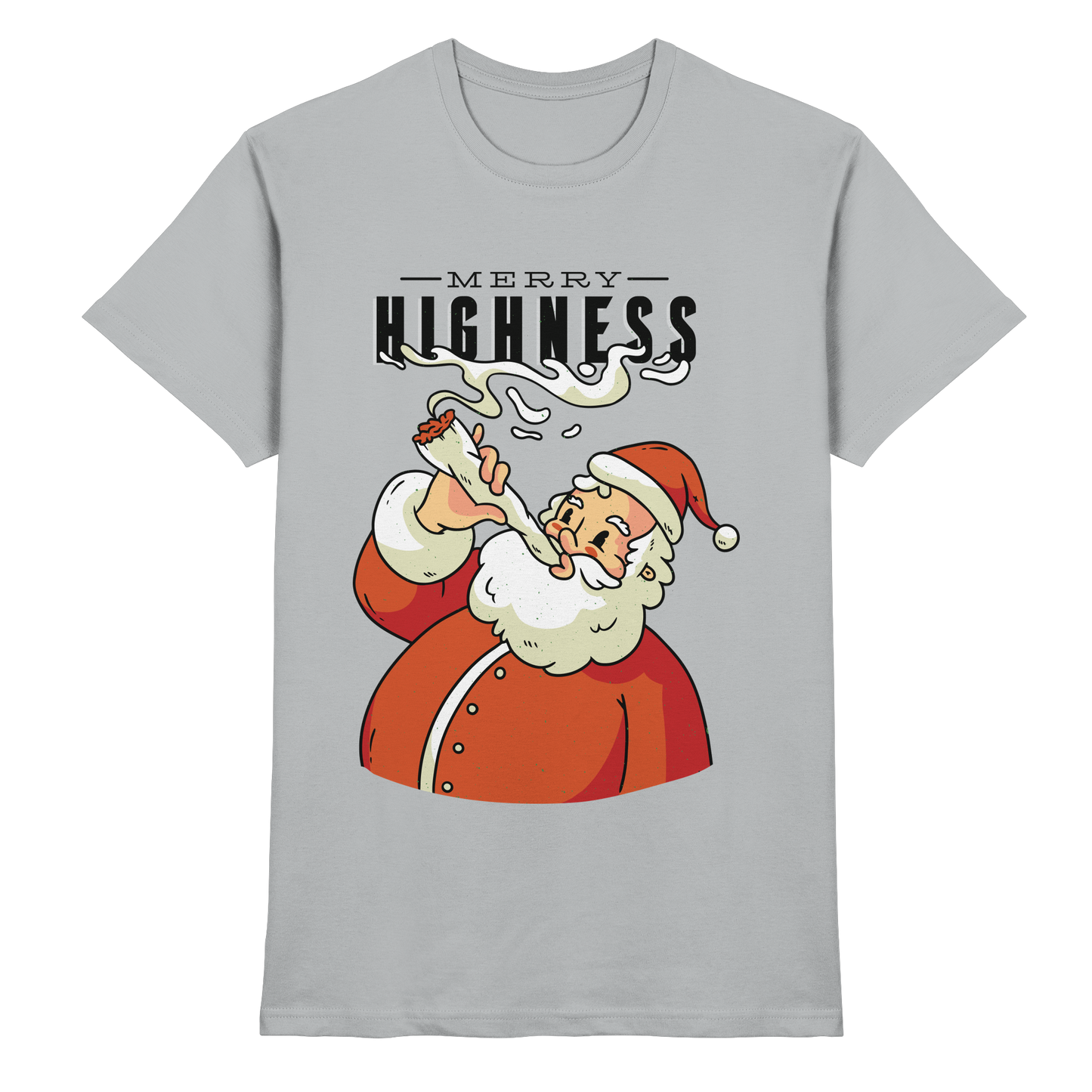 A Christmas motif featuring a pot-smoking Santa Claus, Merry Highness - Premium Shirt