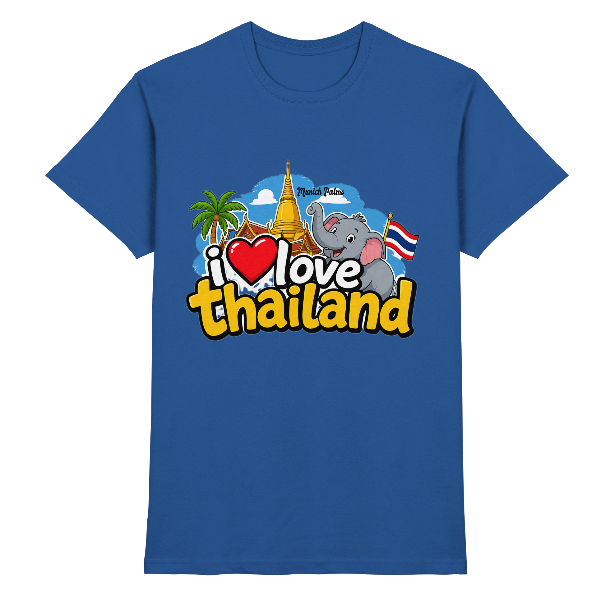 Unisex Premium-Shirt "I love Thailand" in Royal Blue, vorneansicht, bequemes T-Shirt, hochwertiger Stoff, modischer Schnitt.