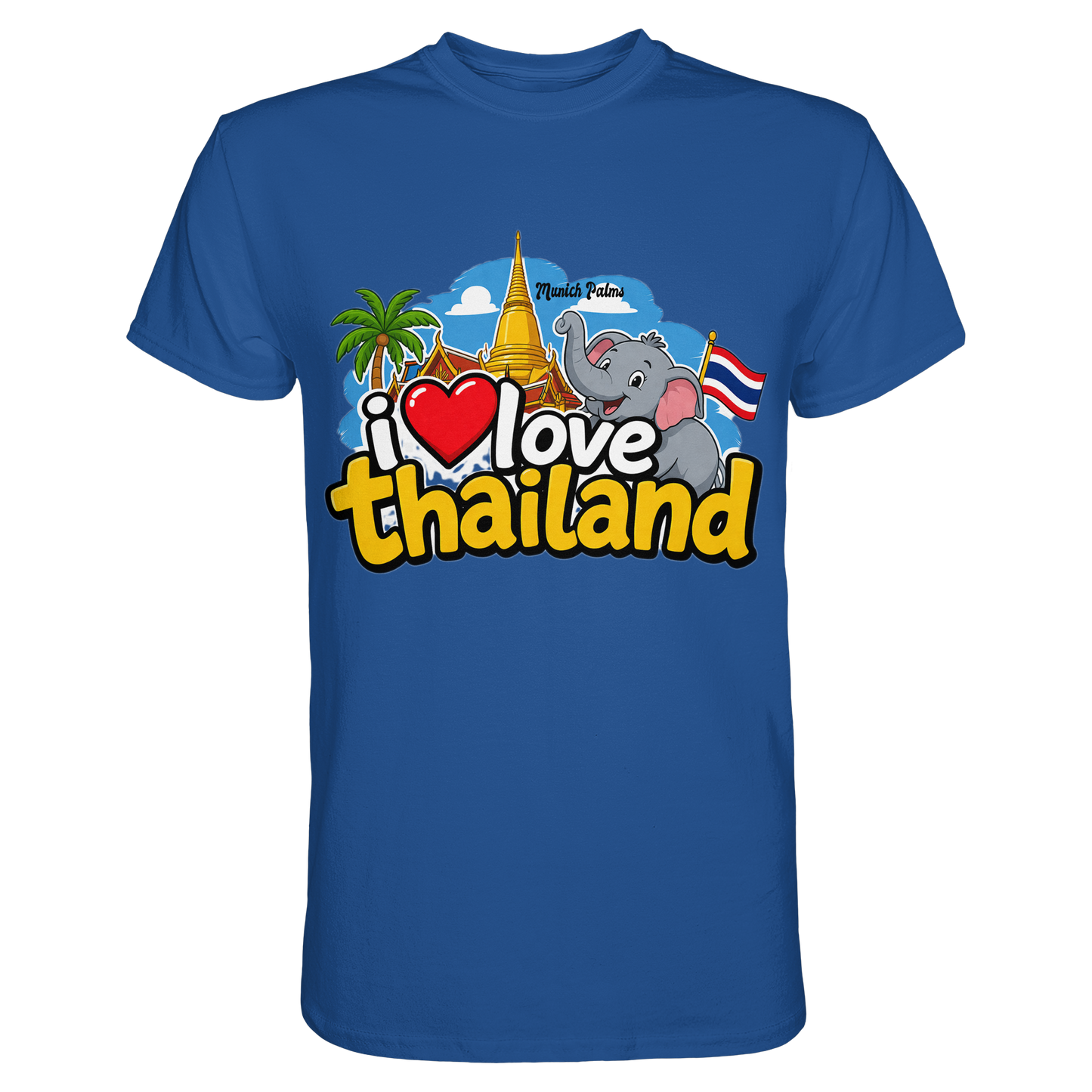 Unisex Premium-Shirt "I love Thailand" in Royalblau, vorderes Bild, bequemes T-Shirt aus hochwertigem Material.