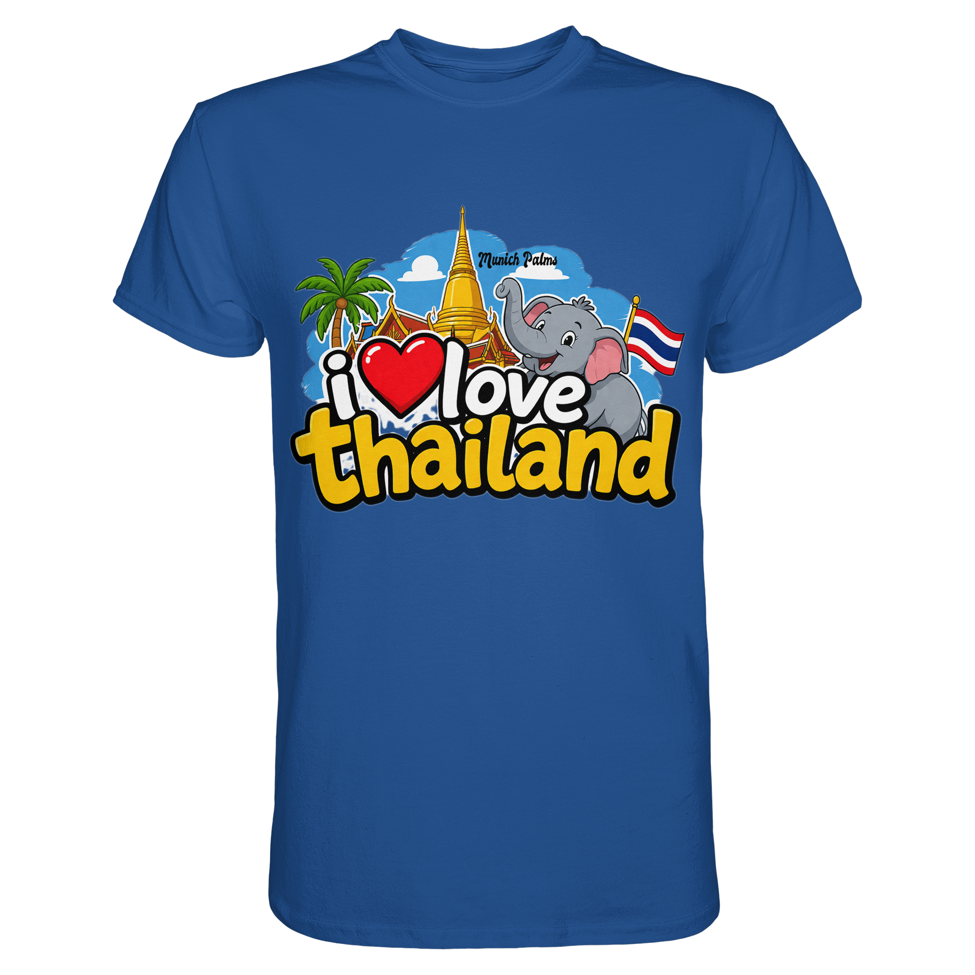 Unisex Premium-Shirt "I love Thailand" in Royalblau, vorderes Bild, bequemes T-Shirt aus hochwertigem Material.