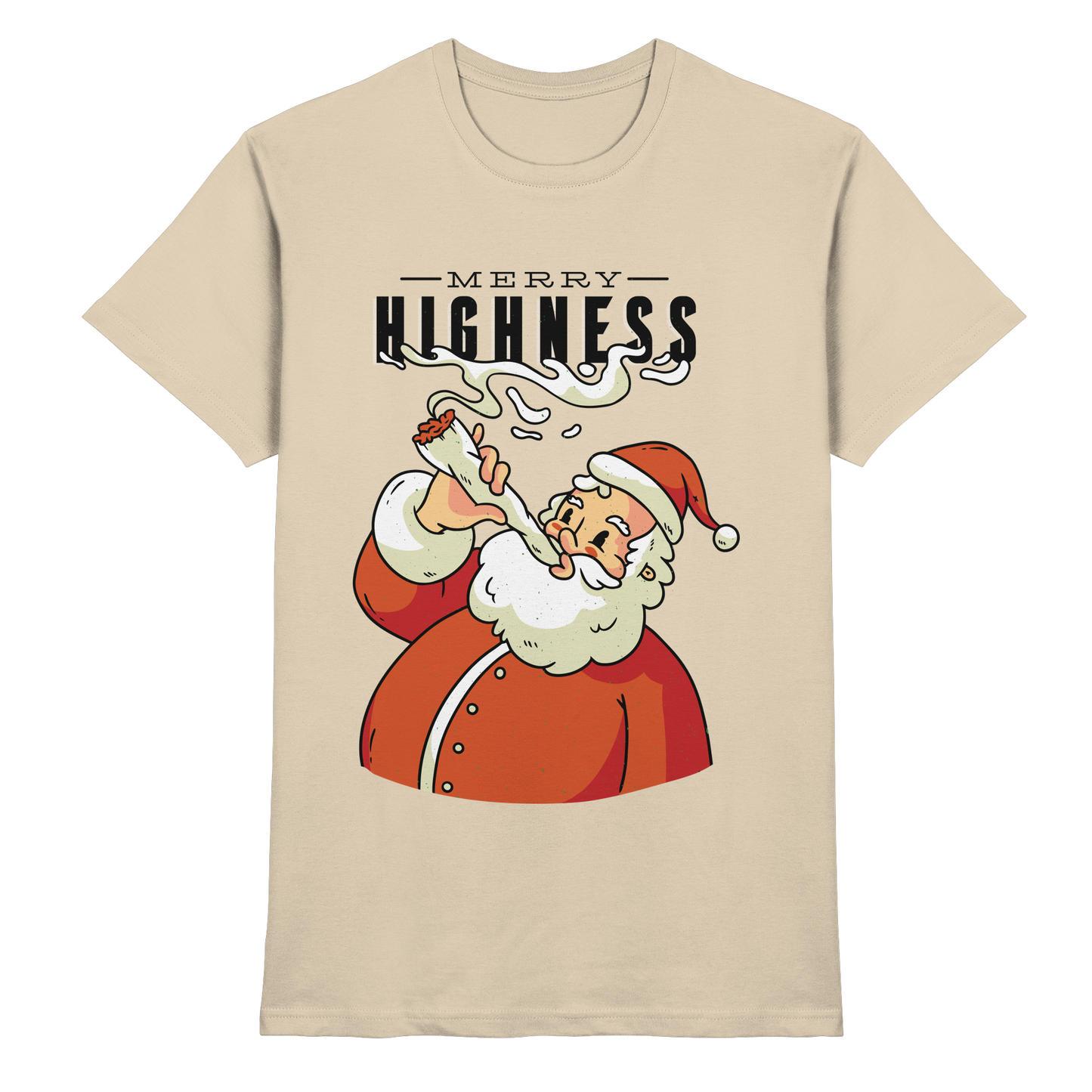 A Christmas motif featuring a pot-smoking Santa Claus, Merry Highness - Premium Shirt
