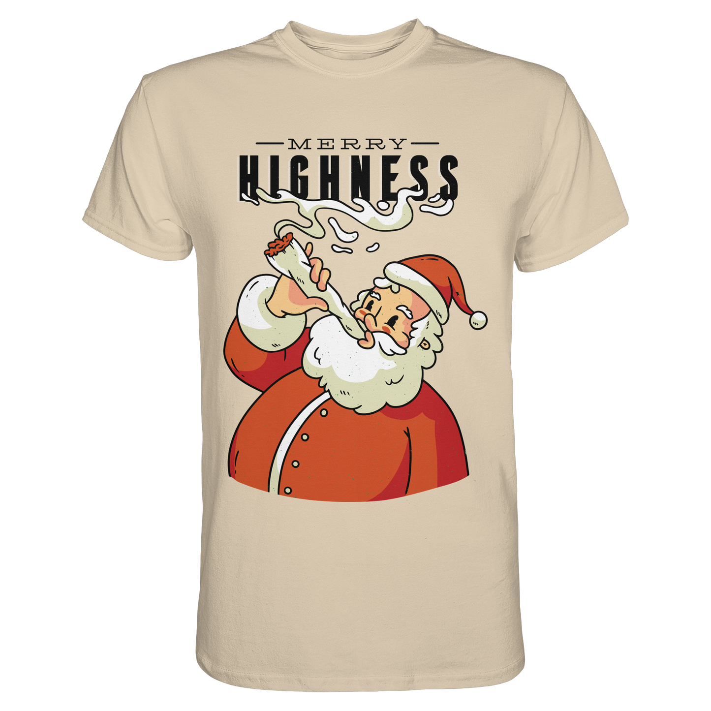 A Christmas motif featuring a pot-smoking Santa Claus, Merry Highness - Premium Shirt