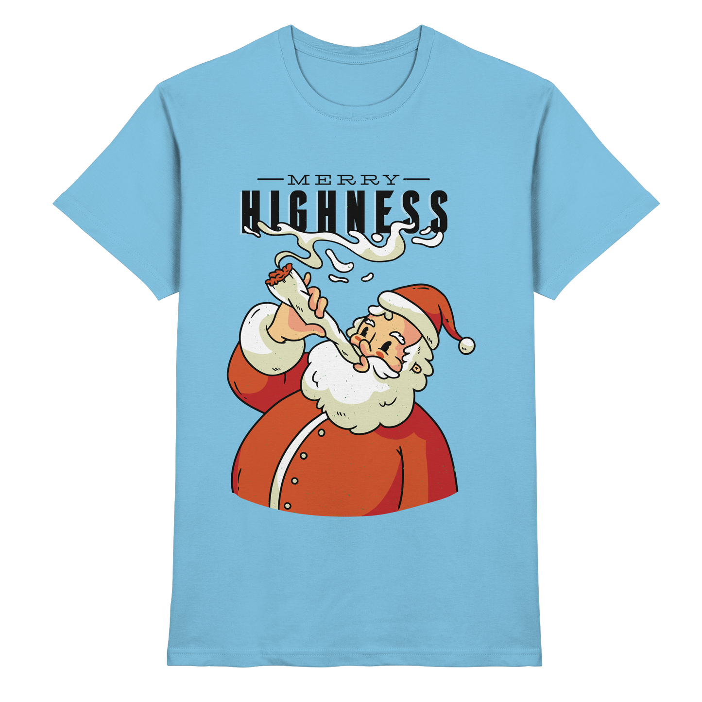 A Christmas motif featuring a pot-smoking Santa Claus, Merry Highness - Premium Shirt